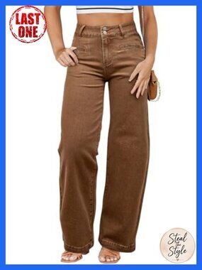 Plus Size High Waisted Wide Leg Jeans Tummy Control Stretch Denim Pants